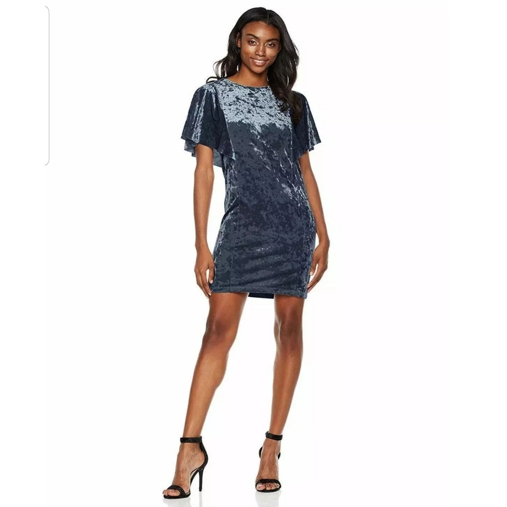 Painted Heart Blue Crew Neck Crushed Velvet Dress
